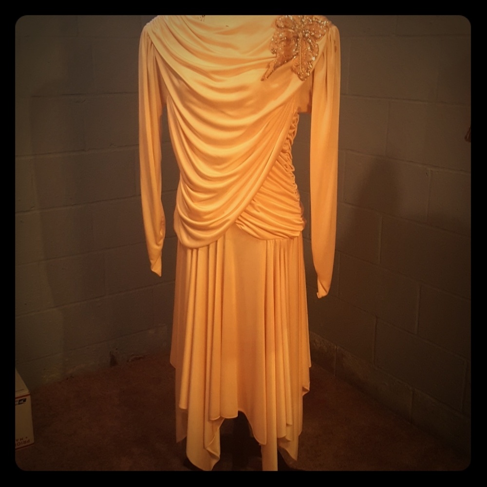 Vintage hankerchief hem , blush color dress
